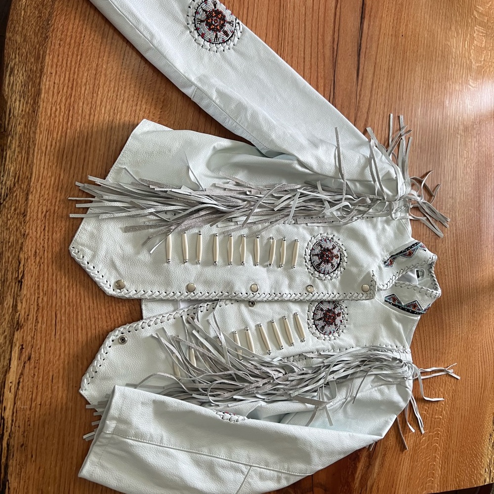 Fringed White Jacket with Embroidered Details
